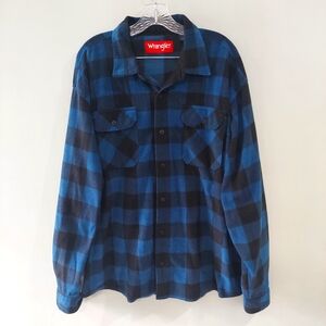 Wrangler Men's Shacket Shirt Jacket 2XL blue black plaid button front pocket
